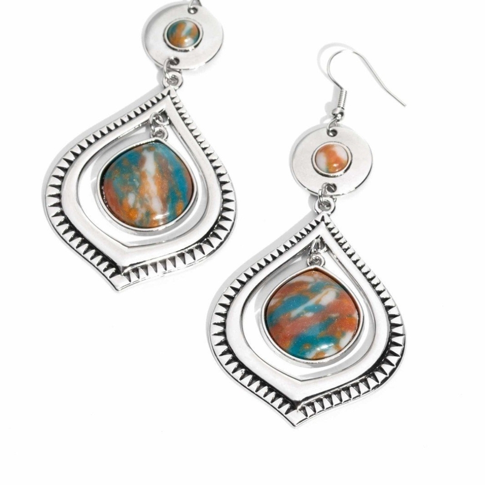 Silver and Multicolor Teardrop Earrings Cuz I CLAN Brown Earring Dainty Fashion